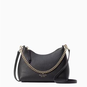 Kate Spade “Zippy” black leather convertible crossbody bag w chain strap
